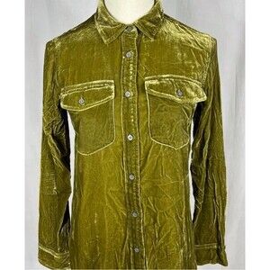 J. Crew Women’s Top  Classic Velvet Button Shirt  Green Sz 4